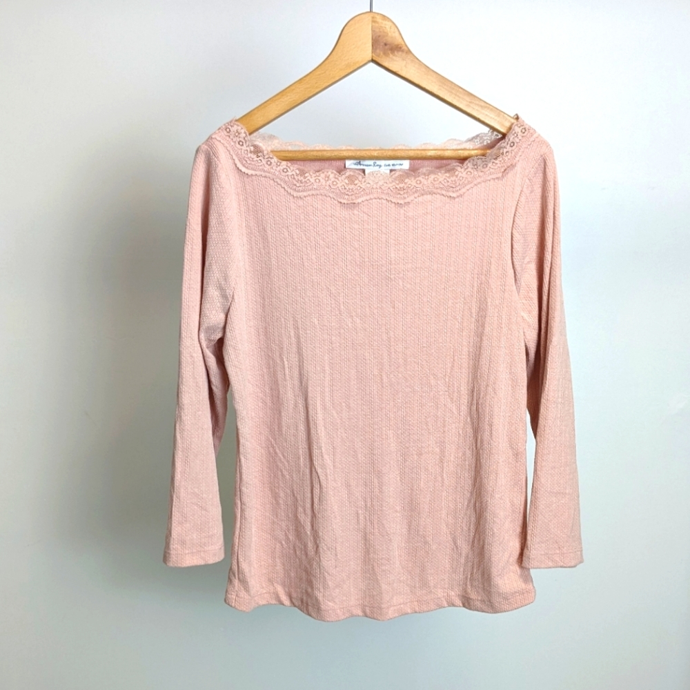 American Rag lace trim long sleeve dusty rose XL